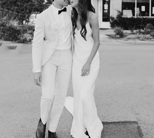 Beach Open Back Sexy Casual Wedding Dresses Court Train Mermaid / Trumpet Sleeveless Spaghetti Strap V Neck Stretch Fabric With Pearls