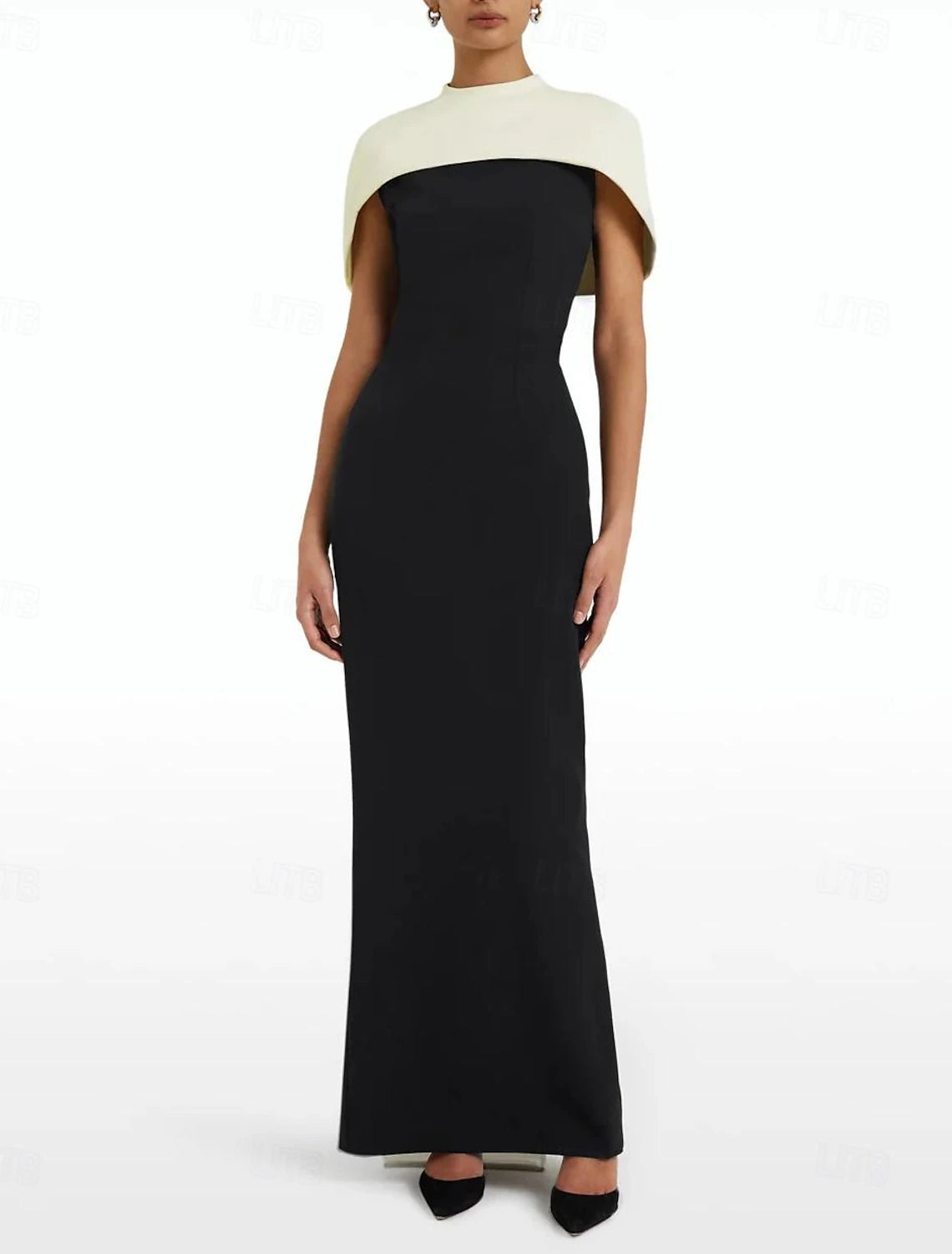 Column Formal Sweep Train Sleeveless Jewel Neck Stretch Crepe with Bow(s) Evening Gown Elegant Dress