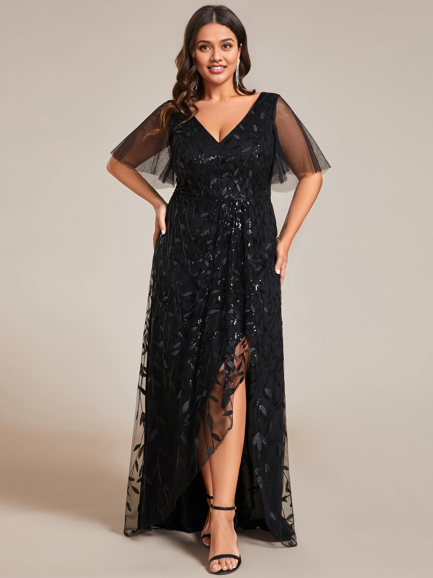 Mother of The Bride Dress Women's Plus Size Gorgeous A Line Sequin Embroidered Short Sleeves Wedding Guest Dress