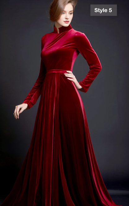 Autumn Winter Elegance Velvet Dress Vintage Simple Customized Version Bridesmaid Gown