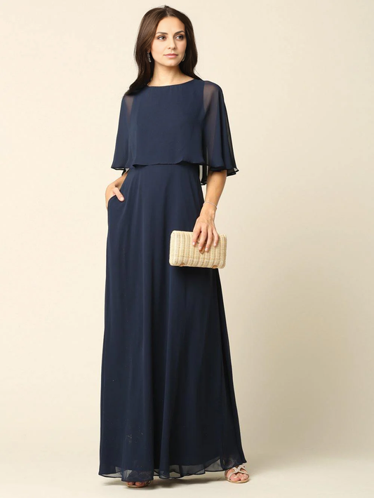 AABEI DRESS Formal Wear Dresse Elegant A-Line Round Neck cape Long Mother Of The Bride Dress