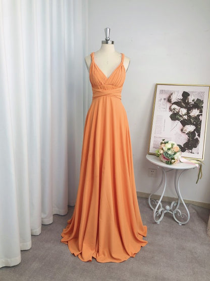 A-Line/Princess Jersey Ruched V-neck Sleeveless Floor-Length Bridesmaid Dresses