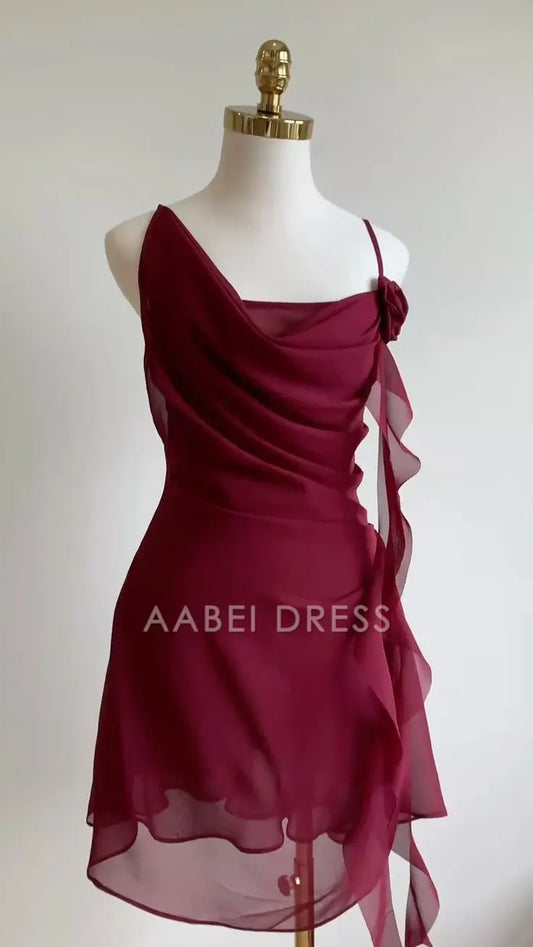 AABEI DRESS Short Party Dress Sleeveless Lace Up Backless Ruched Fashion Homecoming Dress