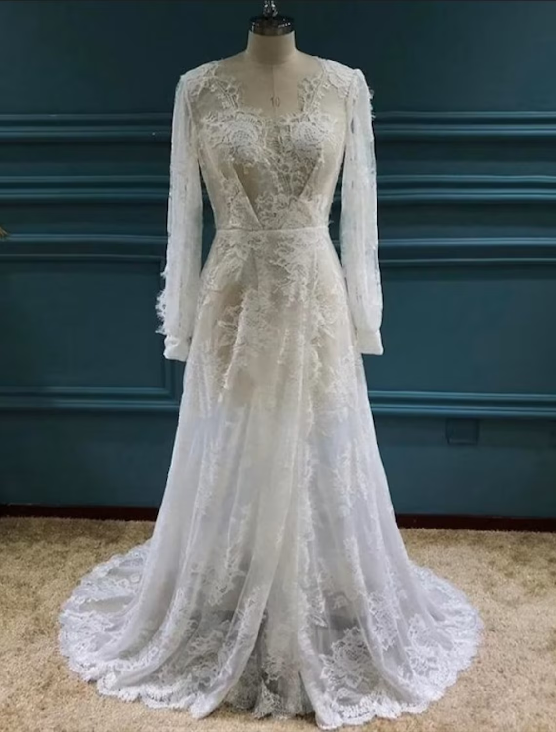 Beach Sexy Wedding Dresses Sweep / Brush Train A-Line Long Sleeve V Neck Lace With Appliques Split Front&nbsp;