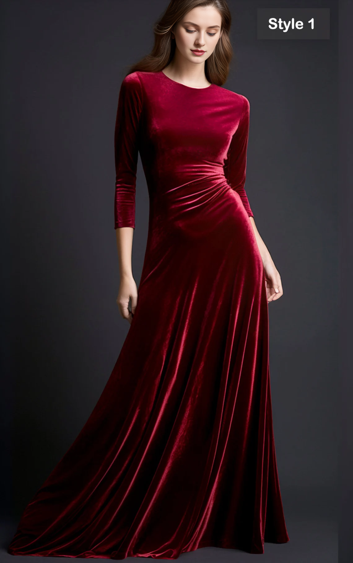 Autumn Winter Elegance Velvet Dress Vintage Simple Customized Version Bridesmaid Gown