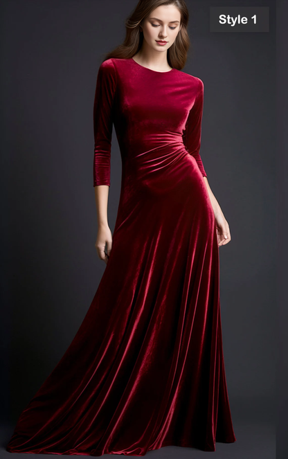 Autumn Winter Elegance Velvet Dress Vintage Simple Customized Version Bridesmaid Gown