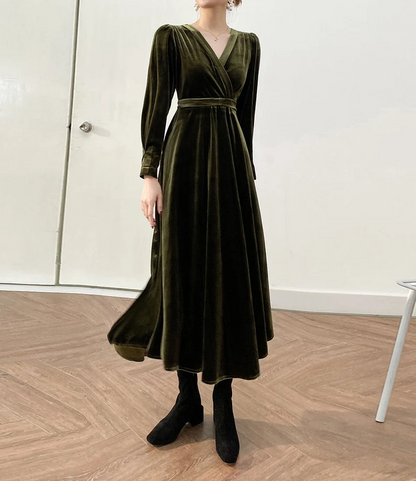 Formal Winter Long Wrap Long Sleeves Velvet Dress V Neck Bridesmaid Dress