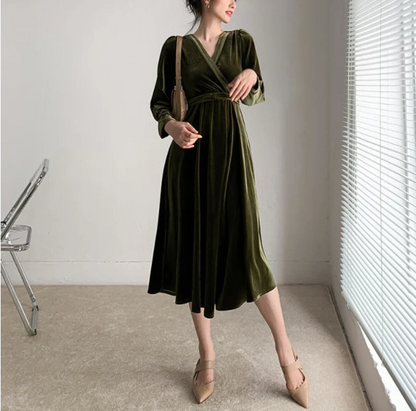 Formal Winter Long Wrap Long Sleeves Velvet Dress V Neck Bridesmaid Dress