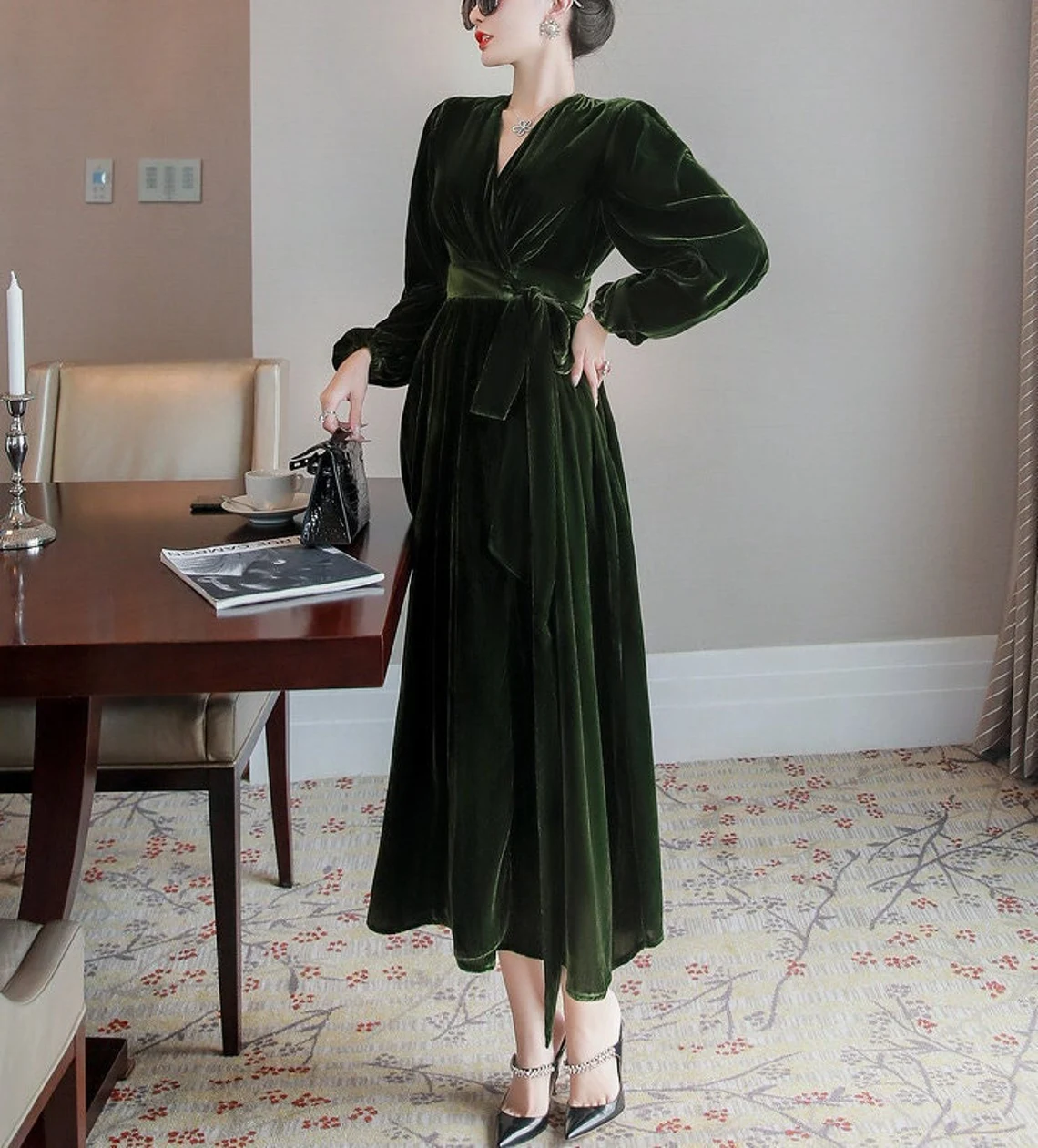 Fall Winter Wedding Party Formal Dress Long sleeves Velvet Dress Robes Comfy Formal Wrap Bridesmaid Gown Dress