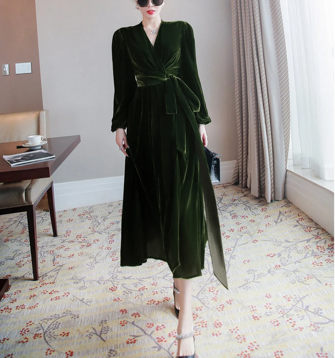 Fall Winter Wedding Party Formal Dress Long sleeves Velvet Dress Robes Comfy Formal Wrap Bridesmaid Gown Dress