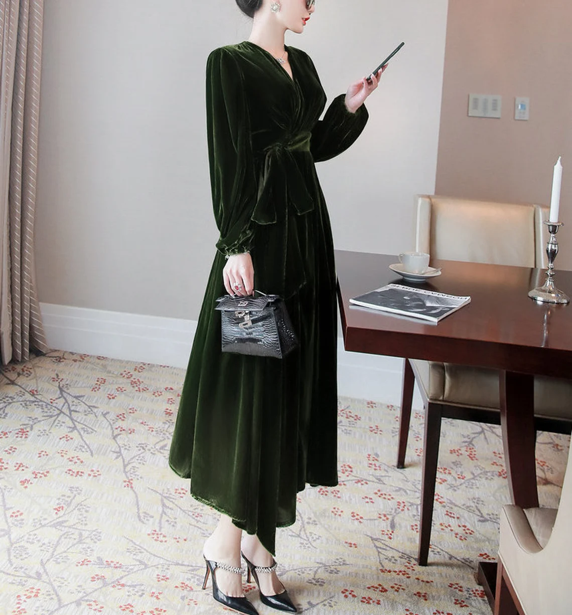 Fall Winter Wedding Party Formal Dress Long sleeves Velvet Dress Robes Comfy Formal Wrap Bridesmaid Gown Dress