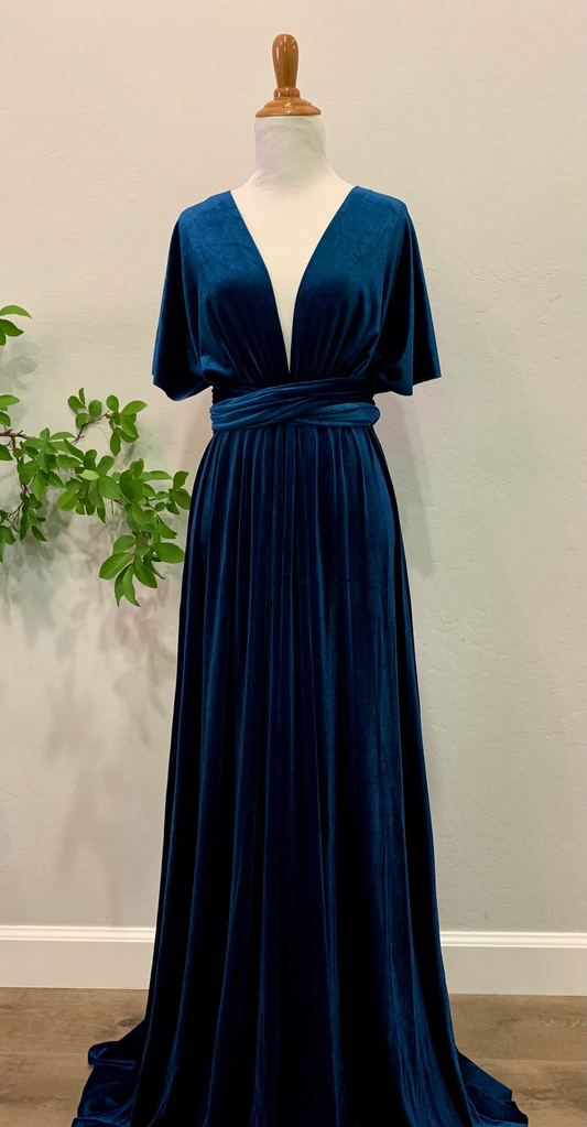 Autumn winter wedding party  long velvet dress formal wrap dress velvet wrinkle unique bridesmaid dress