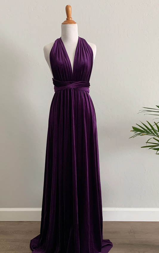 Wedding party dress  autumn winter velvet long dress wrap dress wrinkle fantastic elegant velvet bridesmaid dress