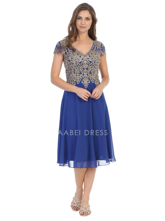 AABEI DRESS Formal Wear Dresse Elegant  V Neck Lace Applique Tea-Length Mother Of The Bride Dress