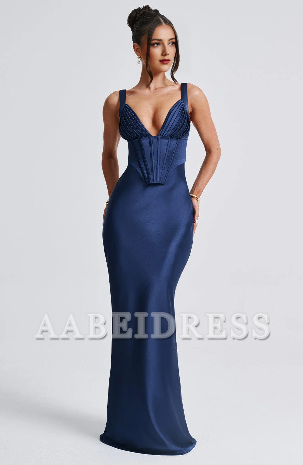 Formal Wear Dresses Bridesmaid Dresses Elegant Mermaid Pleated Cups Adjustable Shoulder Straps Dresses Wedding Guests Dresses