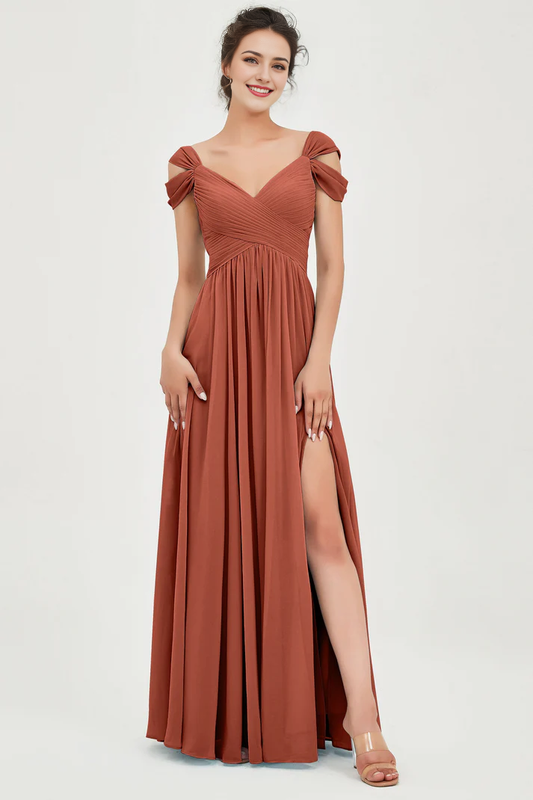 AABEI DRESS Bridesmaid Dresses Chiffon A-Line V-Neck Sleeveless Pleated Side Fork Floor-Length Elegant Dresses Wedding Guests Dresses