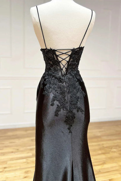 Prom Dress Sheath Black Long Appliques