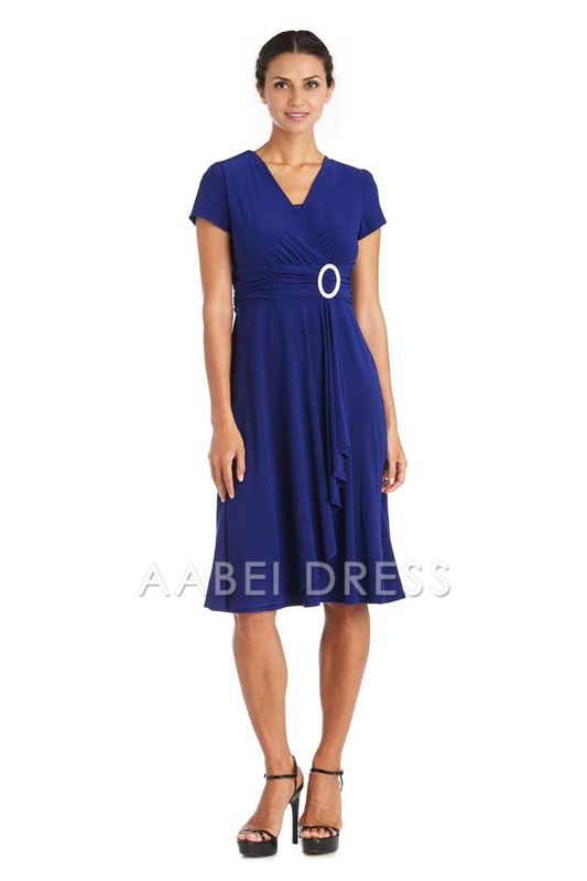 AABEI DRESS Formal Wear Dresse A Line Short Sleeve Ruched Knee-Length Beautiful Modest Mother Of The Bride Dress