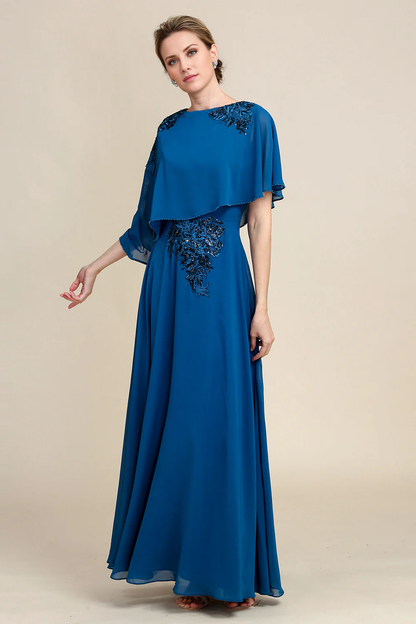 Mother of Bride Dress A Line Round Neck Long with Appliques