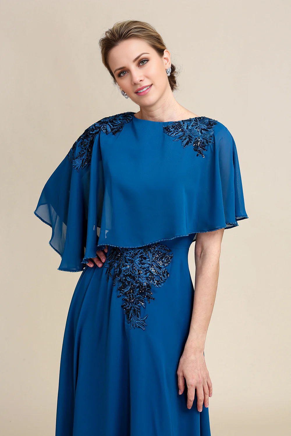 Mother of Bride Dress A Line Round Neck Long with Appliques