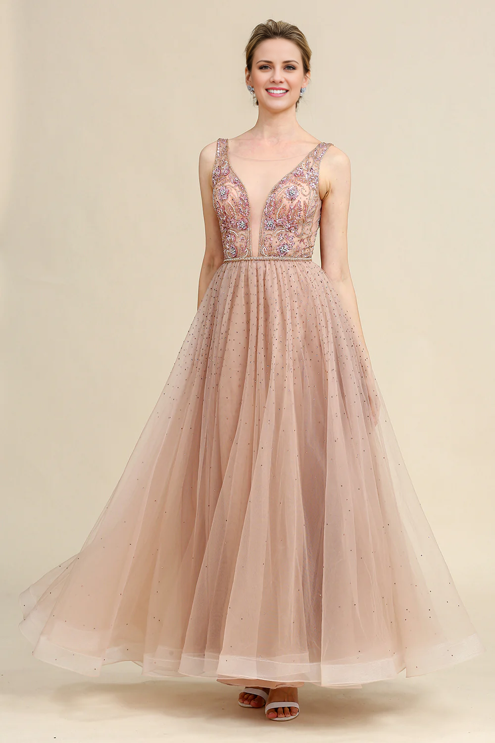 Blush A Line Beaded Sparkly Mother of Bride Dress