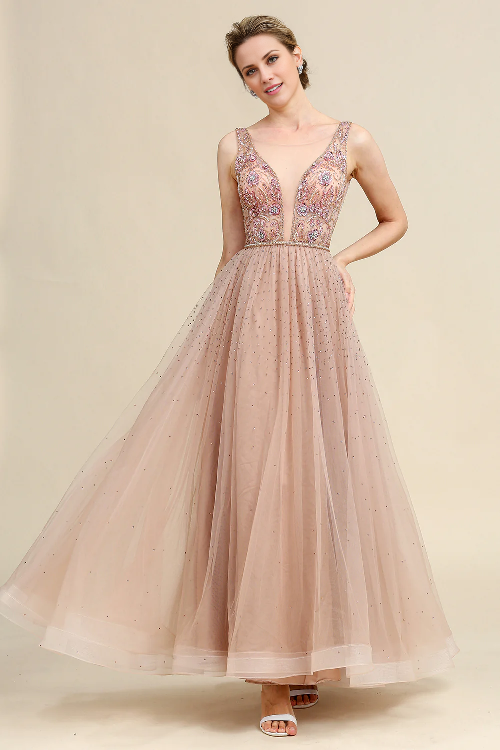 Blush A Line Beaded Sparkly Mother of Bride Dress