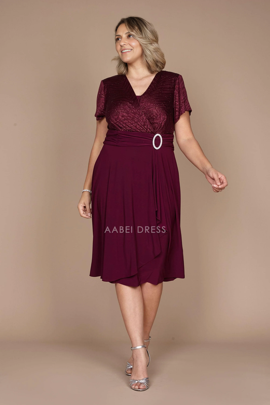 AABEI DRESS Formal Wear Dresse Elegant V-Neck Short Sleeve Ruched Beautiful plus size Mother Of The Bride Dress