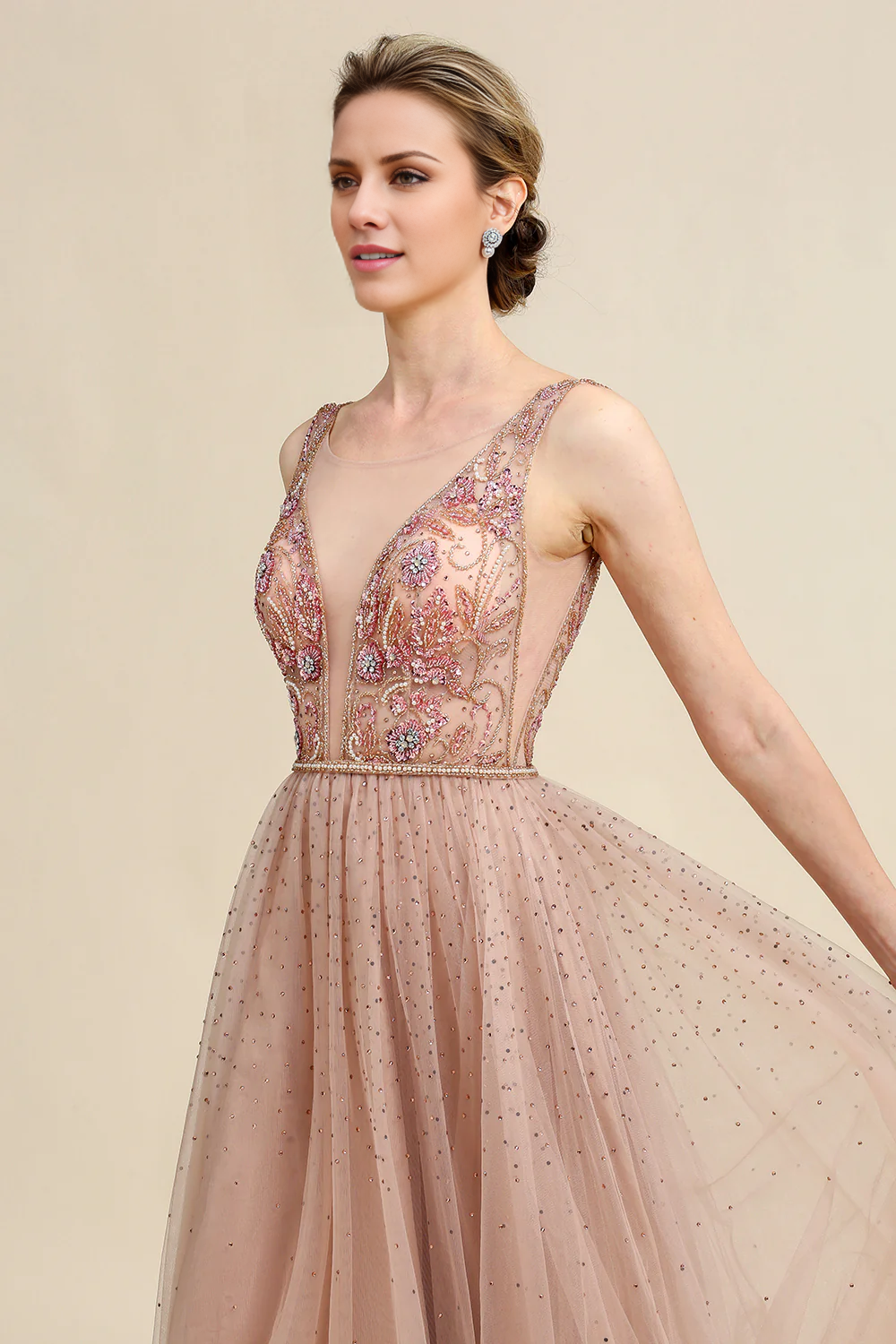 Blush A Line Beaded Sparkly Mother of Bride Dress