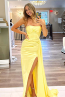 Prom Dress Strapless Slit Elegant Temperament Dress