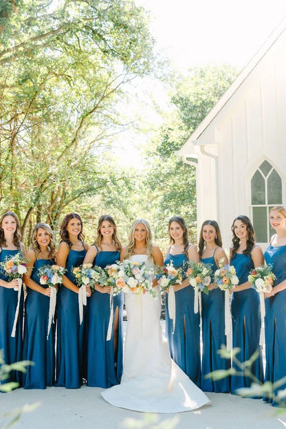 Bridesmaid Dresses Simple Mermaid Spaghetti Straps Blue Long