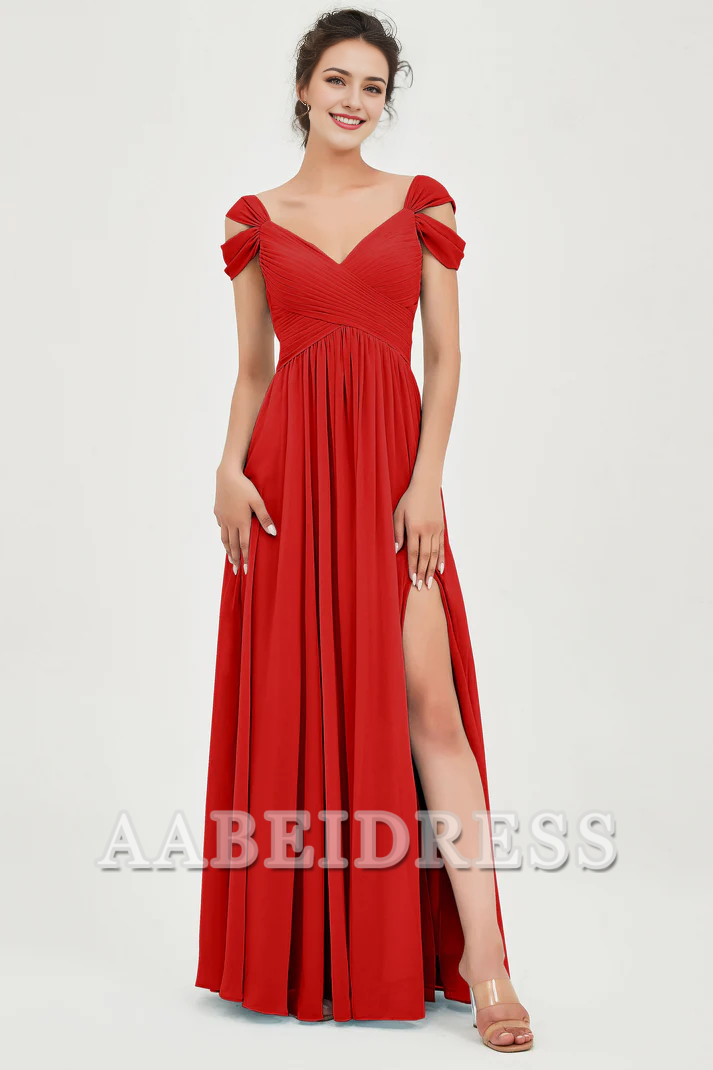 AABEI DRESS Bridesmaid Dresses Chiffon A-Line V-Neck Sleeveless Pleated Side Fork Floor-Length Elegant Dresses Wedding Guests Dresses