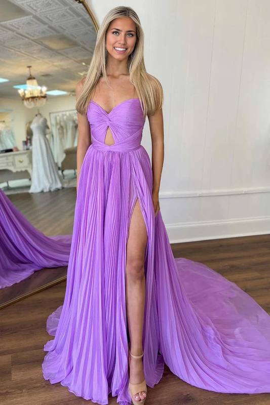 Prom Dress Pleated Slit Strapless