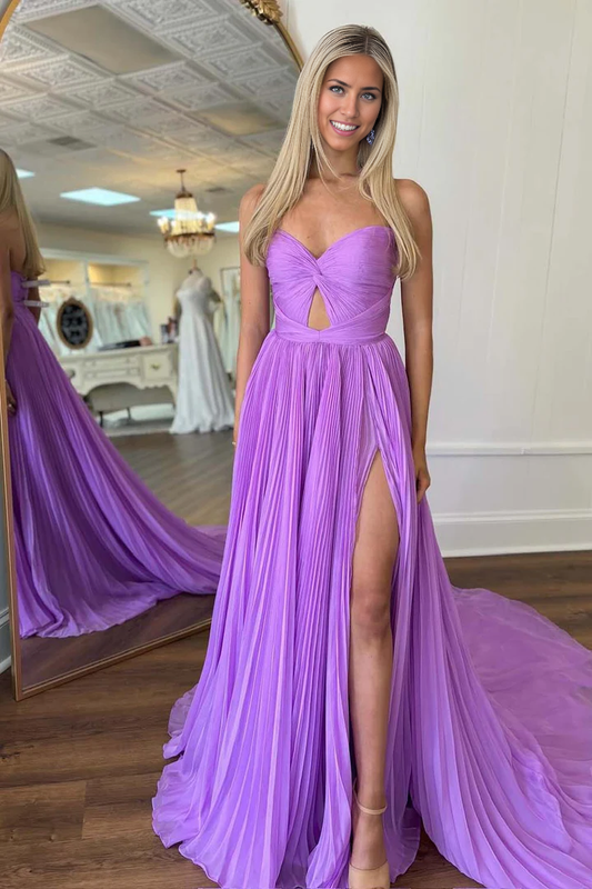 Prom Dress Pleated Slit Strapless