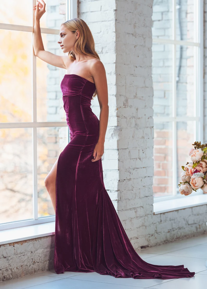 Evening Dress Velvet Dress Two Piece Set Long Sleeves Jacket Mermaid Bodycon Side Fork Maxi Dress Formal Dresses Wedding Guest Dress