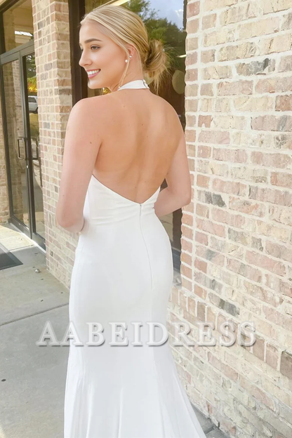 AABEI DRESS Elegant Simple Wedding Dress Off Shoulder Halter Mermaid Long with Slit Formal Dresses