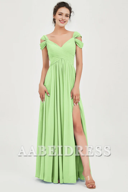 AABEI DRESS Bridesmaid Dresses Chiffon A-Line V-Neck Sleeveless Pleated Side Fork Floor-Length Elegant Dresses Wedding Guests Dresses