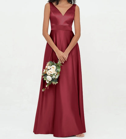 Evening dress V-Neck Satin Pockets Dresses