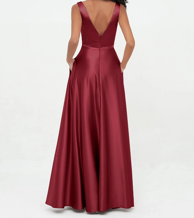 Evening dress V-Neck Satin Pockets Dresses