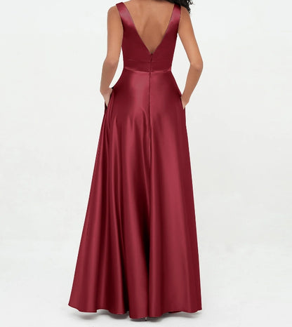 Evening dress V-Neck Satin Pockets Dresses