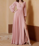 Evening Dress V-Neck Floor-Length Slit Dress