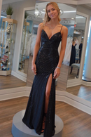 Prom Dress Sequin Vent Sling Dress