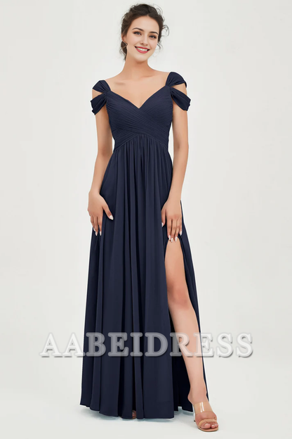 AABEI DRESS Bridesmaid Dresses Chiffon A-Line V-Neck Sleeveless Pleated Side Fork Floor-Length Elegant Dresses Wedding Guests Dresses