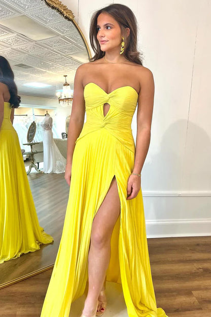 Prom Dress Sweetheart Pleated High Slit