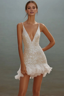 AABEI DRESS Hot Sale Homecoming Dress Sparkly Sequins Bodycon Deep V Neck Spaghetti Strap Backless Mini Graduation Dress