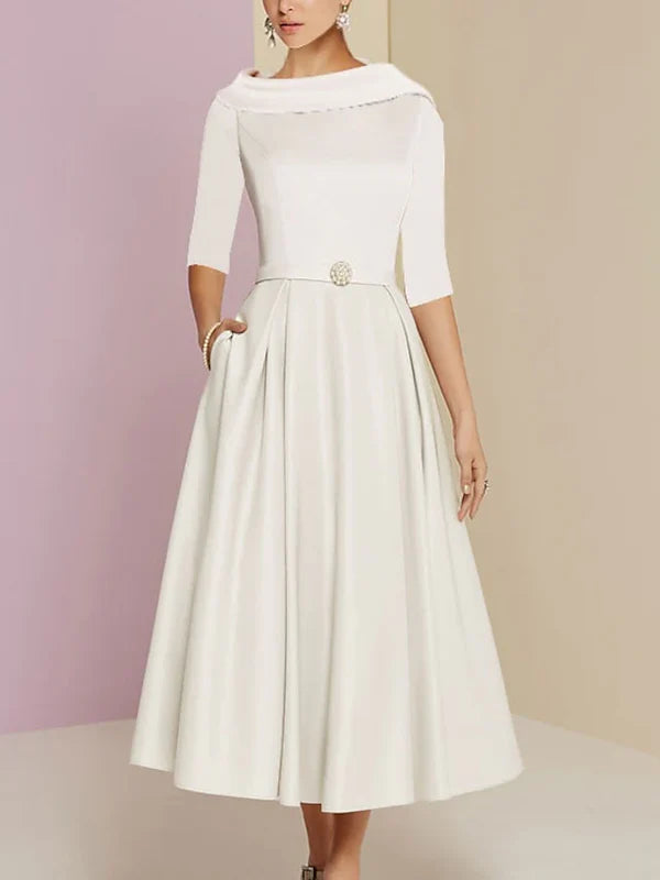 Mother Of The Bride Dresses A-Line/Princess Jewel Neck Half Sleeve Tea Length