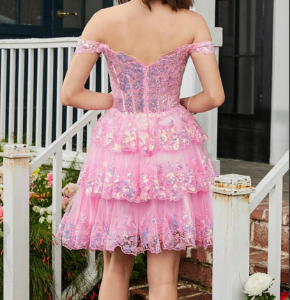 Homecoming Dresses Sweetheart Sequins Tiered Tulle A-Line Mini Dress