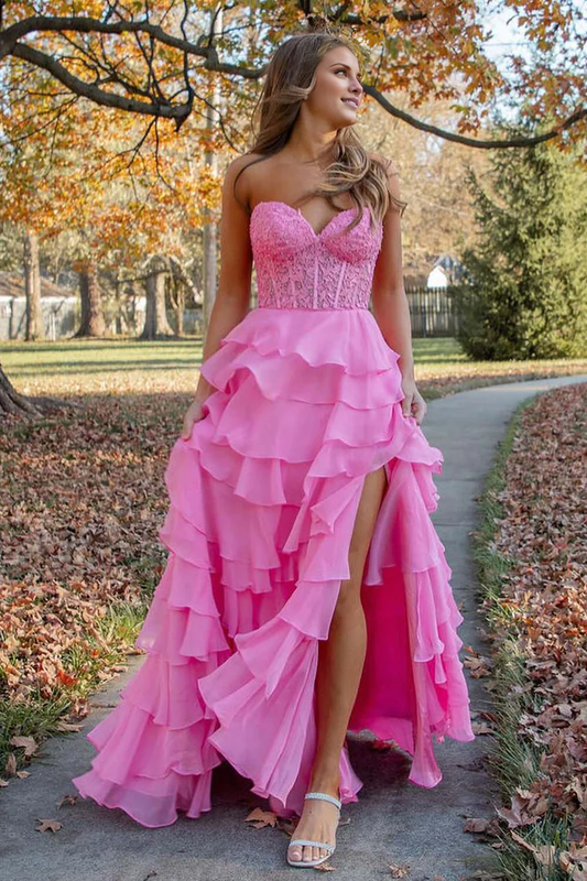 Prom Dress Sweetheart Corset with Slit Cake skirt