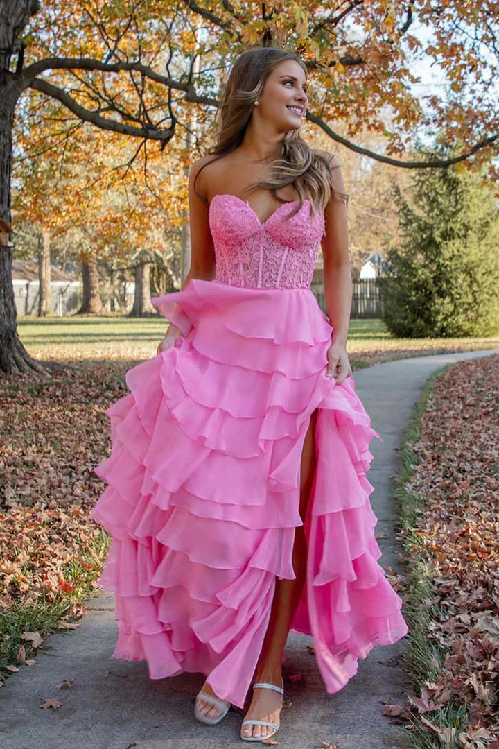 Prom Dress Sweetheart Corset with Slit Cake skirt