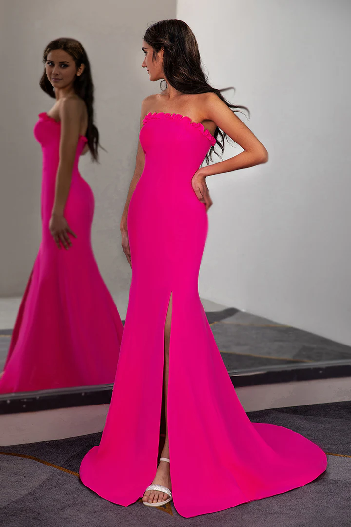 Prom Dress Fitted Strapless with Ruffle