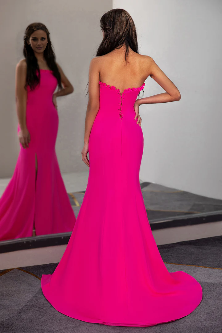 Prom Dress Fitted Strapless with Ruffle